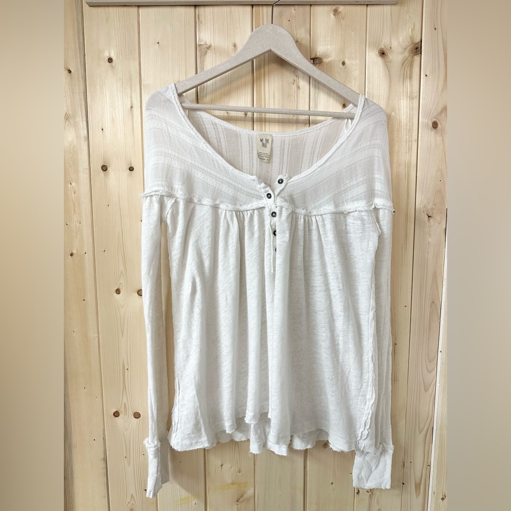 Free People Slouchy Oversized Linen Blend Long Sleeve Lightweight Shirt Size S